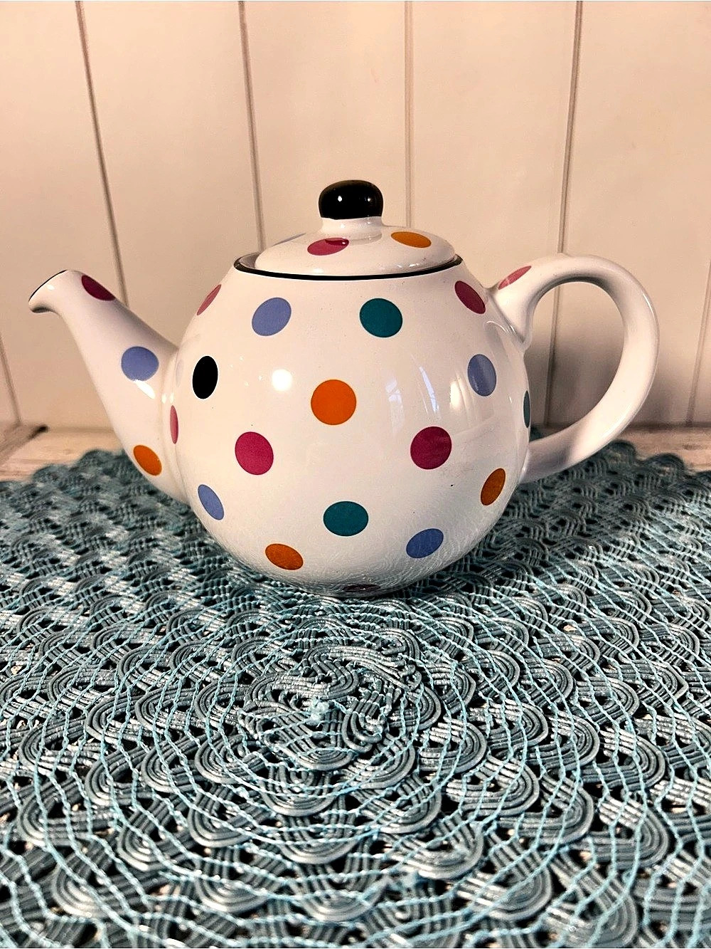 Globe London Pottery Ceramic Teapot Polka Dots 2 Cup pot NEW Dishwasher Safe
